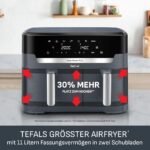 Tefal Dual Easy Fry XXL Heißluftfritteuse 11 L – Airfryer mit 2 Kammern (Doppelkammer), 7 Programme, 2700 W, digitales Display, Extra-Crisp Technologie, fettarm frittieren, energiesparend EY942B – Bild 9