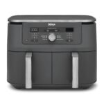 Ninja Dual Zone Digital Air Fryer, 2 Schubladen, 6-in-1, Heißluftfritteuse, 9,5L, Heißluft-Frittieren, Max Crisp, Rösten, Backen, Aufwärmen, Spülmaschinenfeste Körbe, Metallic Grau DZ400EU
