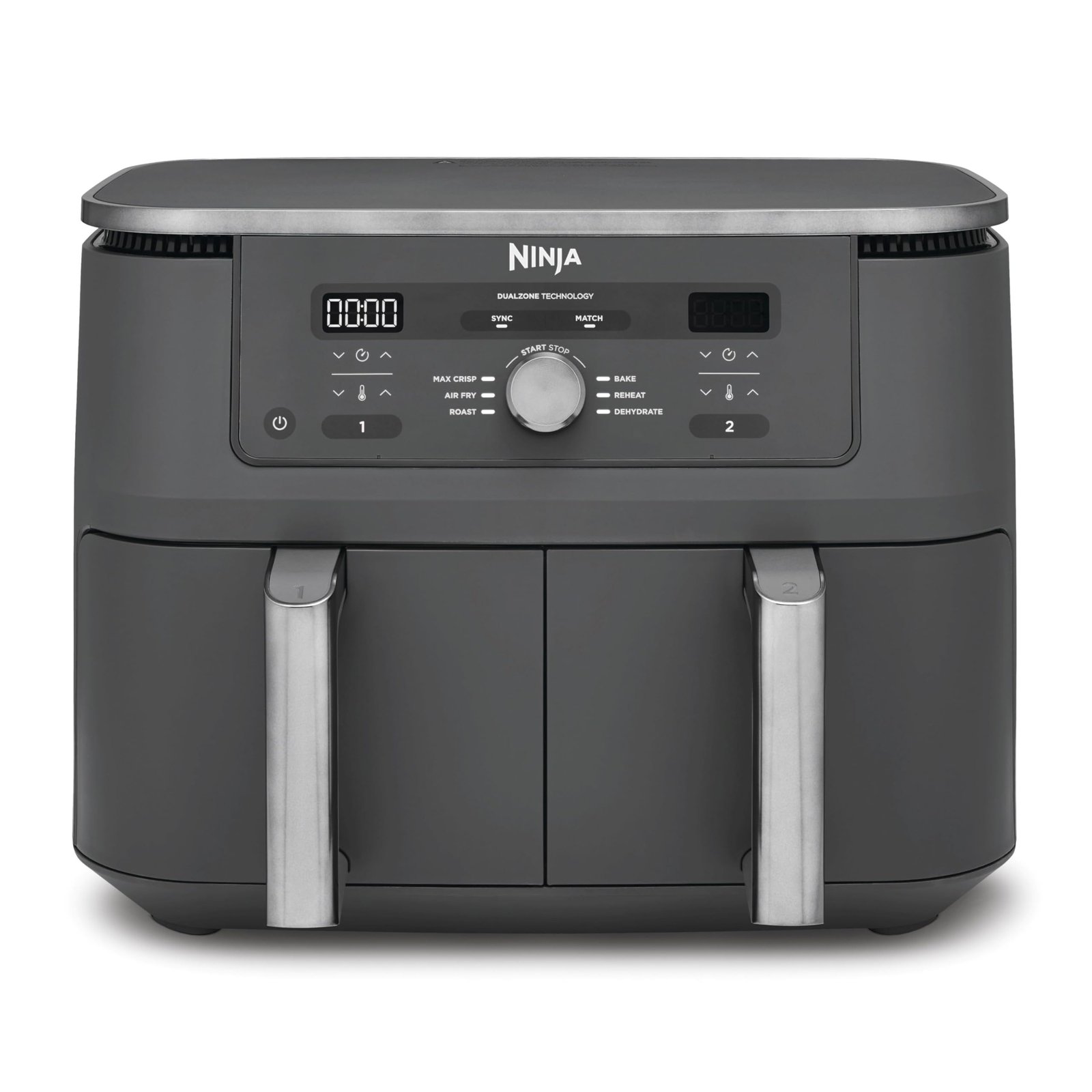 71D3Ahc7aaL Ninja Dual Zone Digital Air Fryer, 2 Schubladen, 6-in-1, Heißluftfritteuse, 9,5L, Heißluft-Frittieren, Max Crisp, Rösten, Backen, Aufwärmen, Spülmaschinenfeste Körbe, Metallic Grau DZ400EU – Bild 1