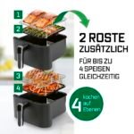 GOURMETmaxx FryUp Vertikale Doppelkammer Heißluftfritteuse | vertikaler Airfryer | klappbares Touchdisplay | 32% platzsparender | Fassungsvermögen 10L | Heißluftfritteuse 2 Kammern – Bild 8