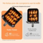COSORI Air Fryer Turbo Tower 10,8 l, Fritteuse ohne Öl mit 2 Schubladen, 3 Kochstufen, 6-in-1, kompaktes und stapelbares Design, 41% weniger groß als herkömmliche Doppel-Airfryer, 300 + Rezepte – Bild 8