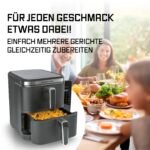 GOURMETmaxx FryUp Vertikale Doppelkammer Heißluftfritteuse | vertikaler Airfryer | klappbares Touchdisplay | 32% platzsparender | Fassungsvermögen 10L | Heißluftfritteuse 2 Kammern – Bild 4