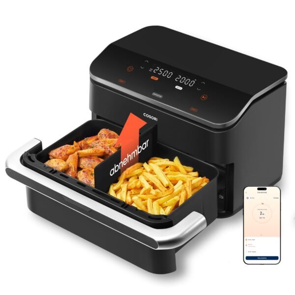 COSORI Heißluftfritteuse 2 Kammern, Dual Blaze TwinFry 10L Airfryer, mit 4 Heizrohren und flexiblen Kammern, gleichmäßige Hitzeverteilung, Temperatur bis 240 Grad C, Schwarz, TF102S